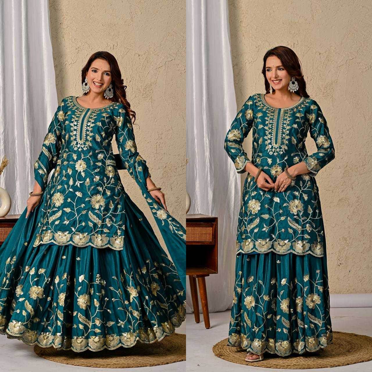 Heavy Chinnon Silk Designer Embroidered Lehenga - MYLUXURY LANE ENTERPRISE